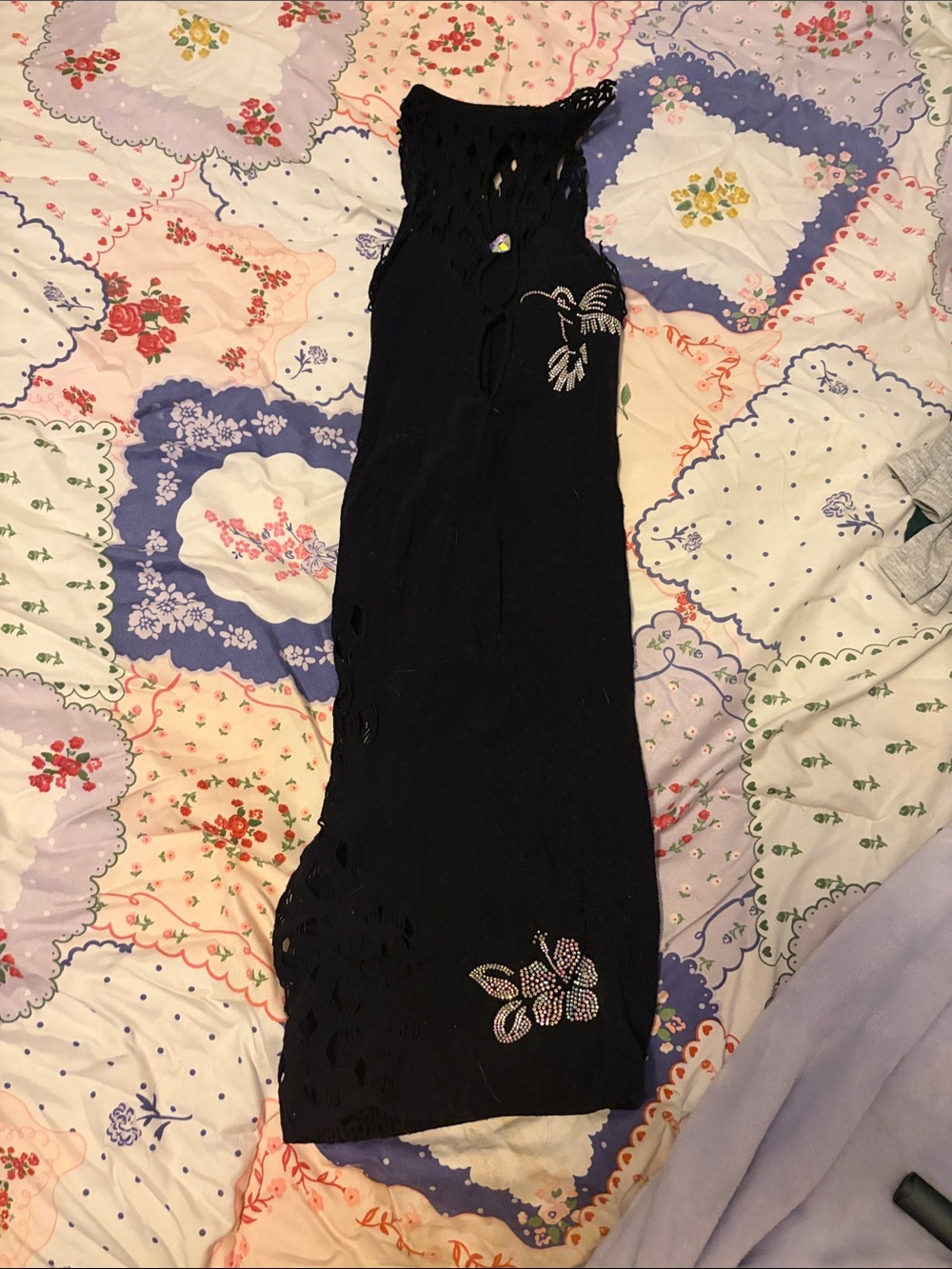 PosterGirl Black Women Sleeveless One-Piece Dress with Floral Embellishments